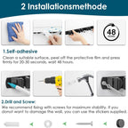 Wall Mounted Broom Holder without Drilling, Wall Mounted Broom Holder with 3 Brackets and 2 Hooks, Wall Mounted Broom Holder with Screws, Wall Mounted Broom Holder, Garden Tool Storage, Black