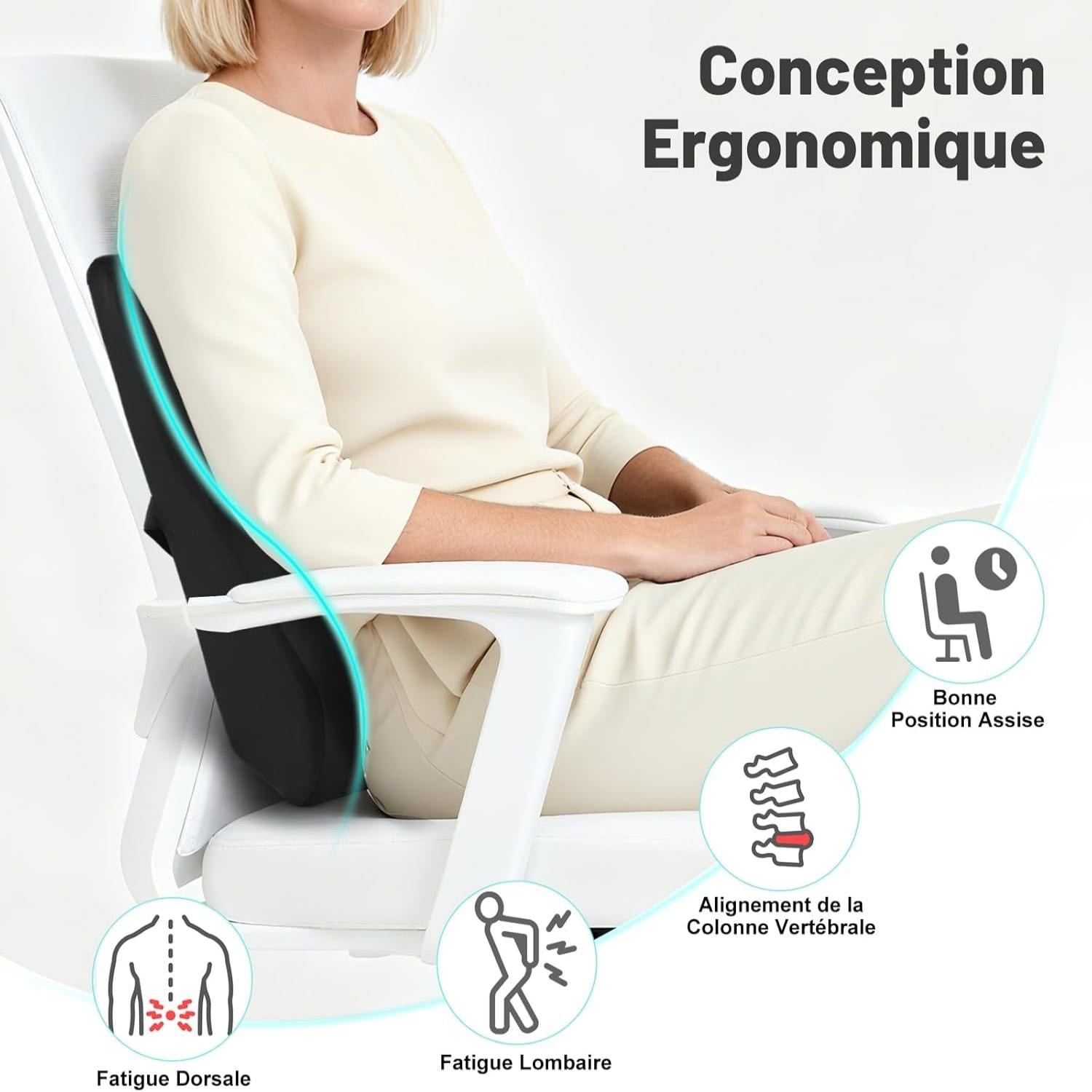 Lumbar Cushion for Car, Lumbar Cushion, Ergonomic Office Chair, Memory Foam Back Cushion, Lumbar Support Cushion for Car, Office, Travel, Black