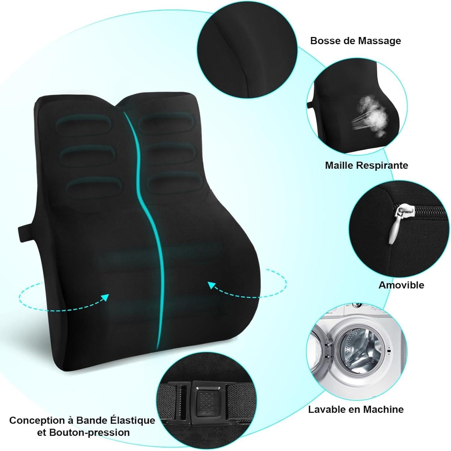 Lumbar Cushion for Car, Lumbar Cushion, Ergonomic Office Chair, Memory Foam Back Cushion, Lumbar Support Cushion for Car, Office, Travel, Black