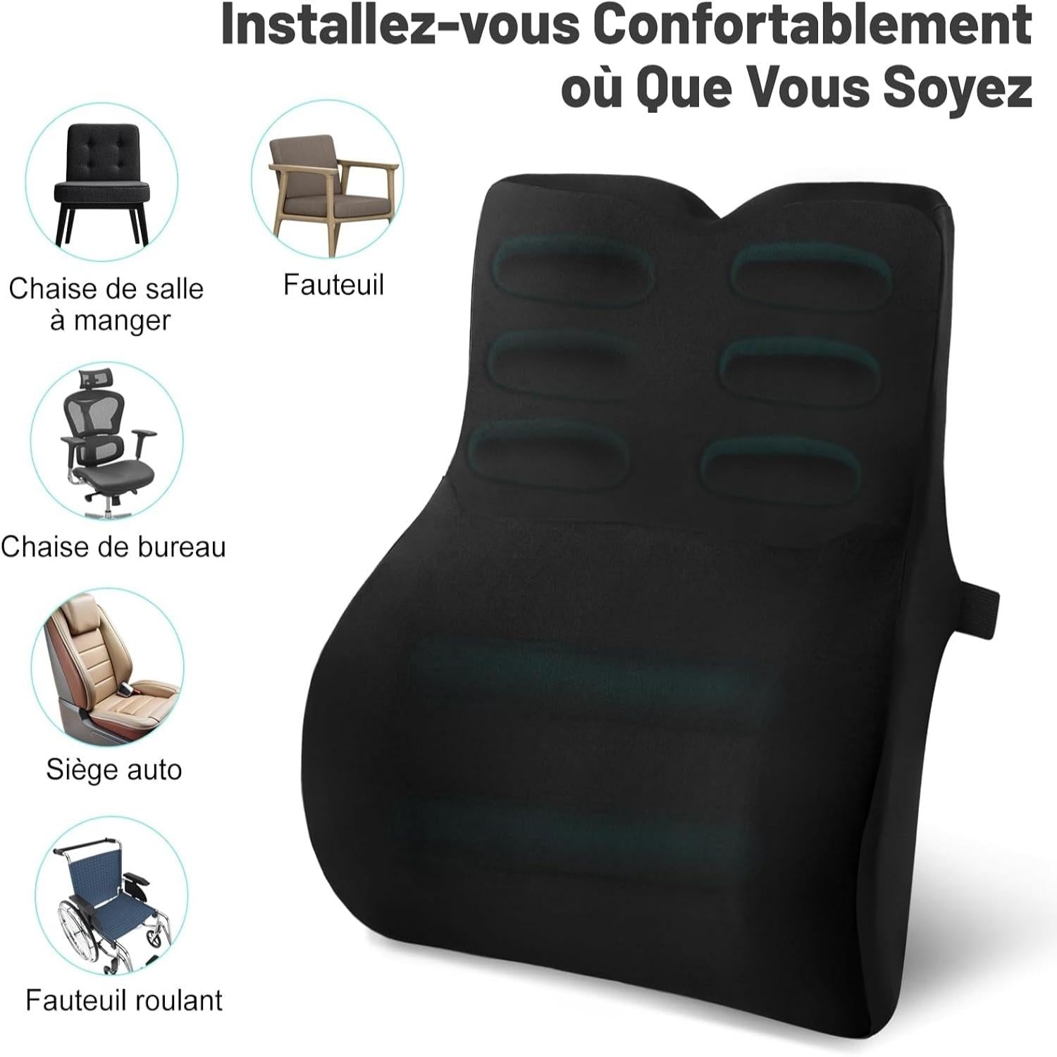 Lumbar Cushion for Car, Lumbar Cushion, Ergonomic Office Chair, Memory Foam Back Cushion, Lumbar Support Cushion for Car, Office, Travel, Black