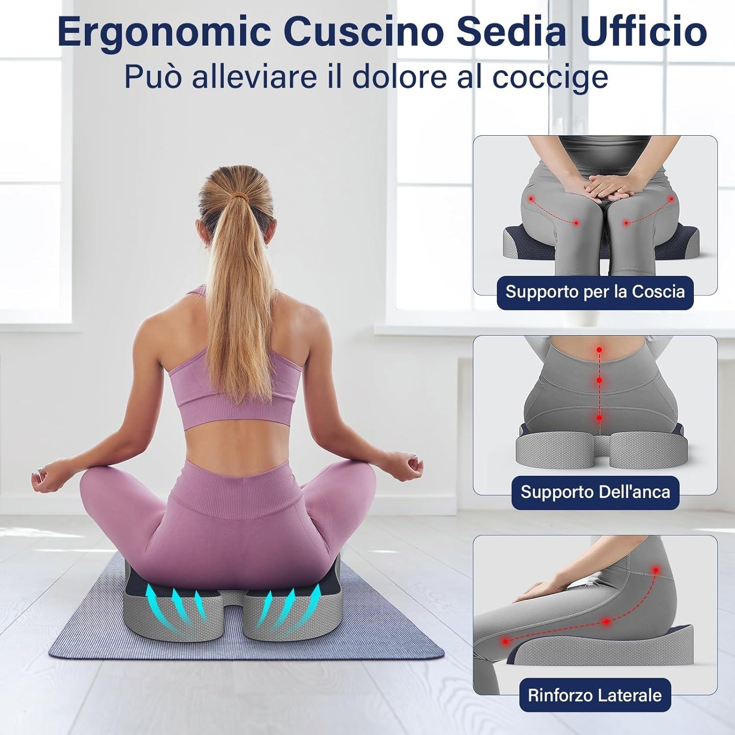 Office Chair Cushion, Orthopaedic Coccyx Seat Cushion, Memory Foam Ergonomic Office Chair Cushion, Pain Relieving Cushion for Office Chair for Car Gaming - Black