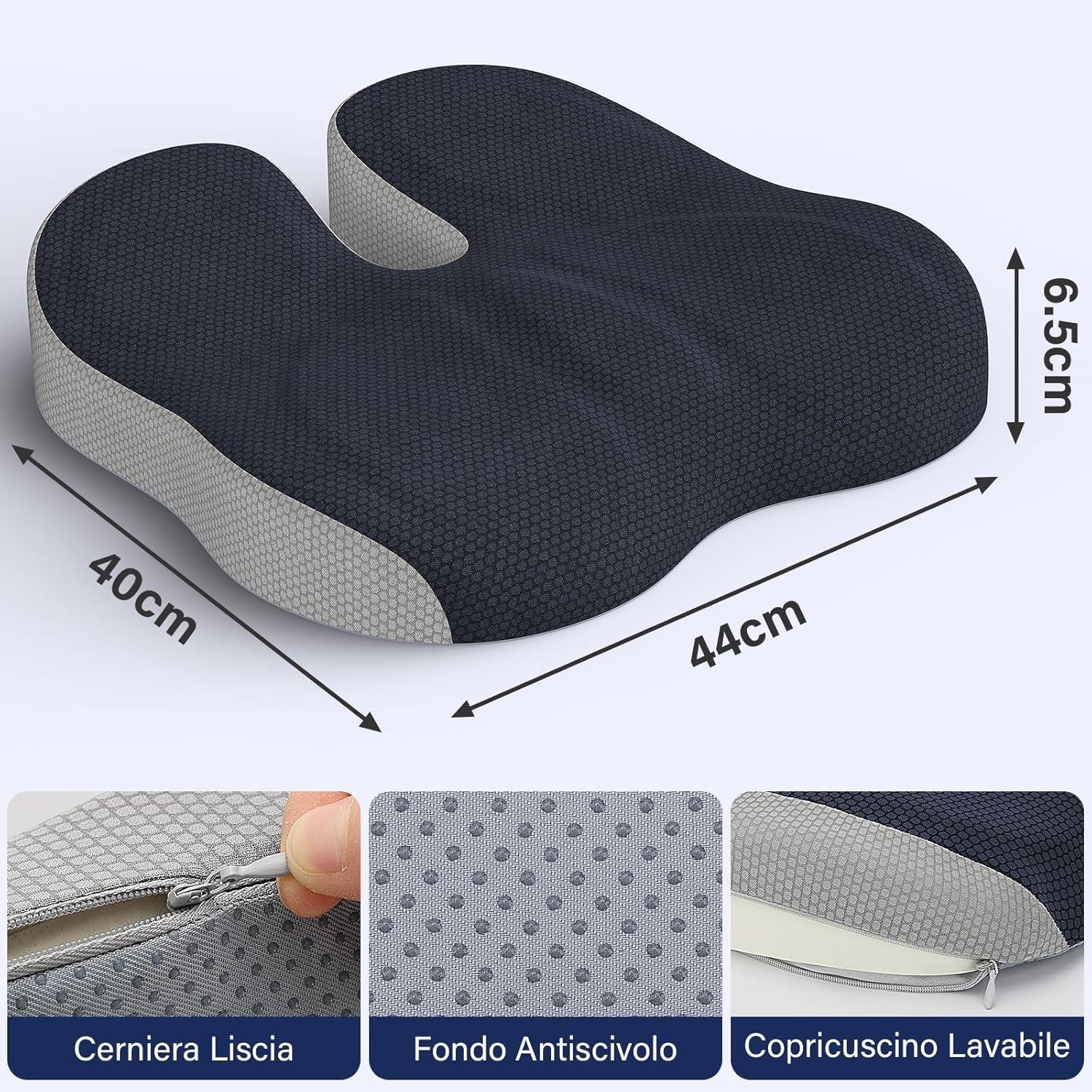 Office Chair Cushion, Orthopaedic Coccyx Seat Cushion, Memory Foam Ergonomic Office Chair Cushion, Pain Relieving Cushion for Office Chair for Car Gaming - Black