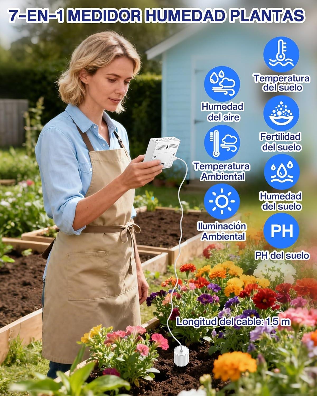 Plant Moisture Tester, 7-in-1 Soil Moisture Sensor Compatible with 32 Sensors, 100 m Range for Measuring Humidity, PH, EC, Temperature, Ambient Lighting for Garden, Greenhouse, Precision Farming