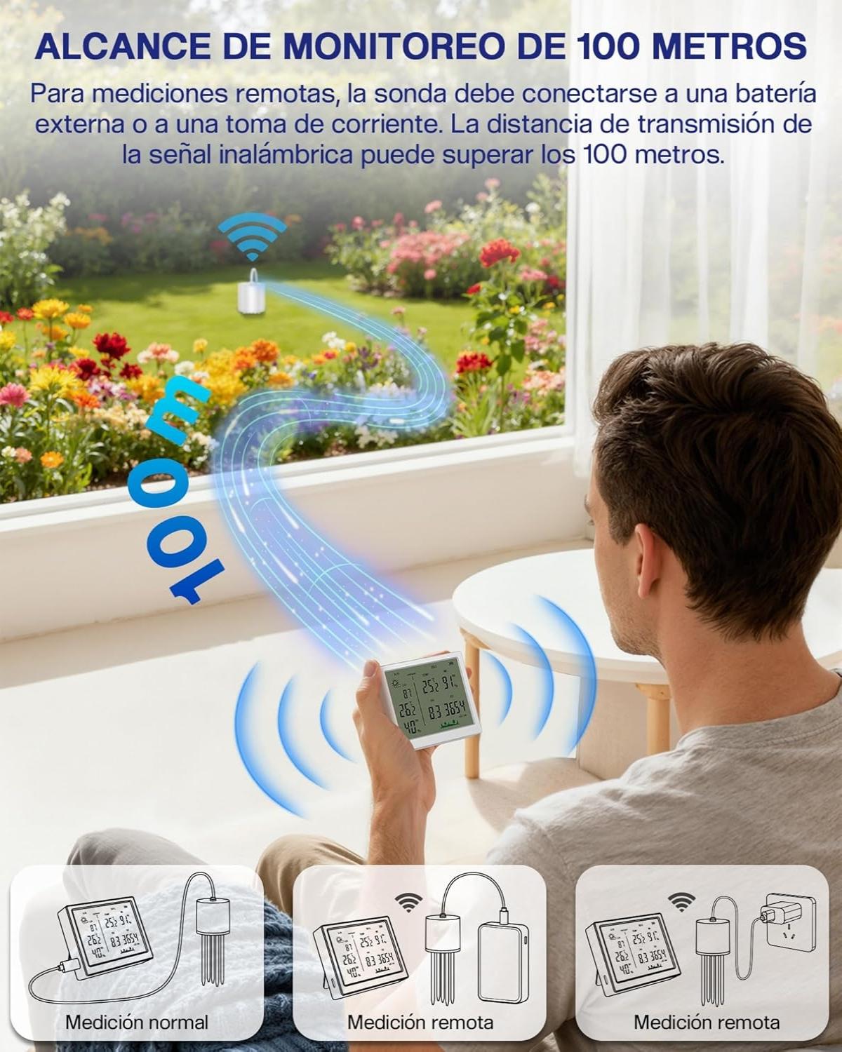 Plant Moisture Tester, 7-in-1 Soil Moisture Sensor Compatible with 32 Sensors, 100 m Range for Measuring Humidity, PH, EC, Temperature, Ambient Lighting for Garden, Greenhouse, Precision Farming