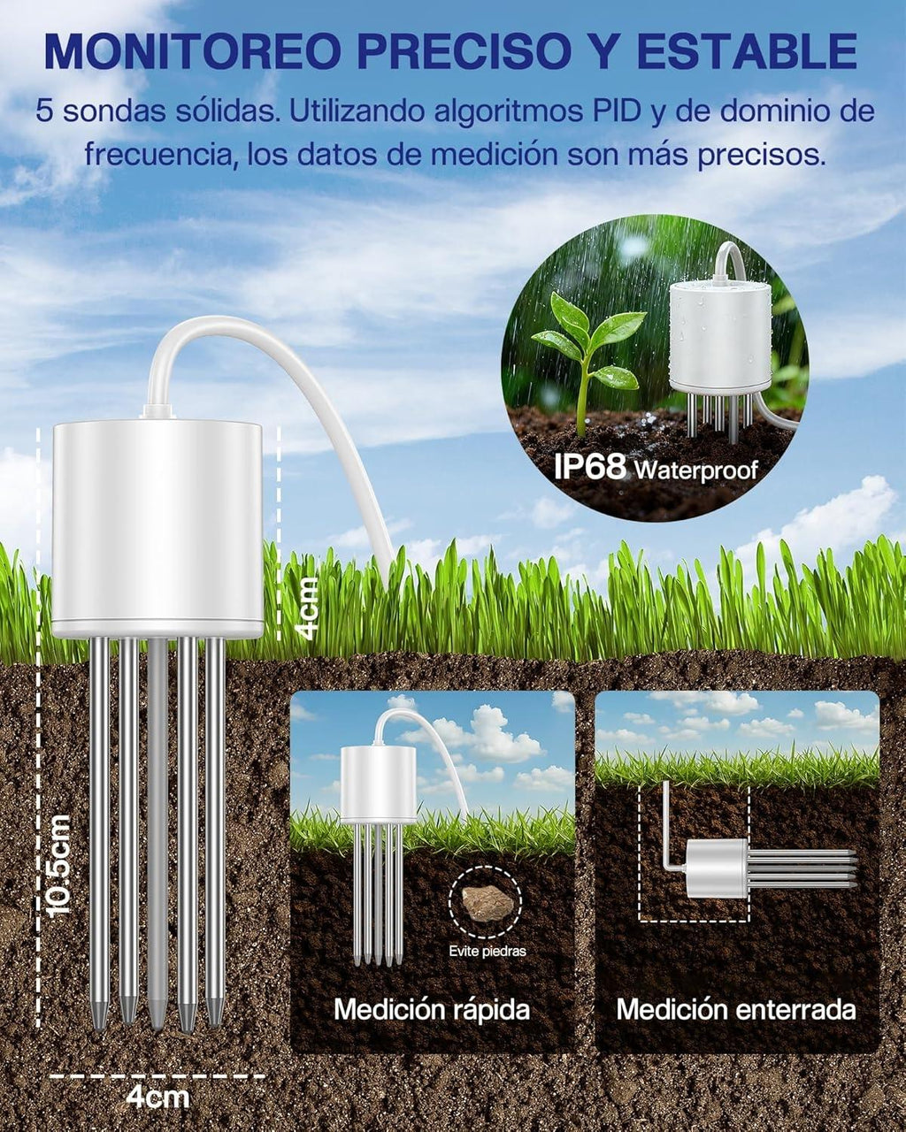 Plant Moisture Tester, 7-in-1 Soil Moisture Sensor Compatible with 32 Sensors, 100 m Range for Measuring Humidity, PH, EC, Temperature, Ambient Lighting for Garden, Greenhouse, Precision Farming