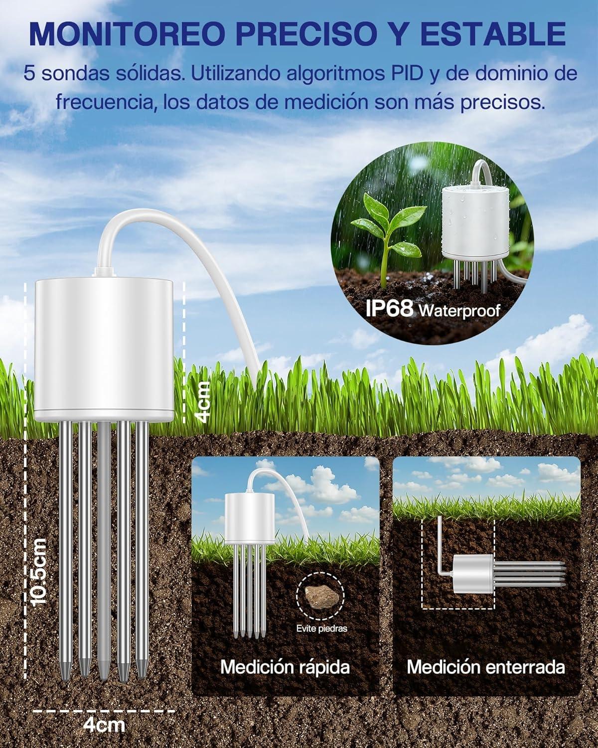 Plant Moisture Tester, 7-in-1 Soil Moisture Sensor Compatible with 32 Sensors, 100 m Range for Measuring Humidity, PH, EC, Temperature, Ambient Lighting for Garden, Greenhouse, Precision Farming