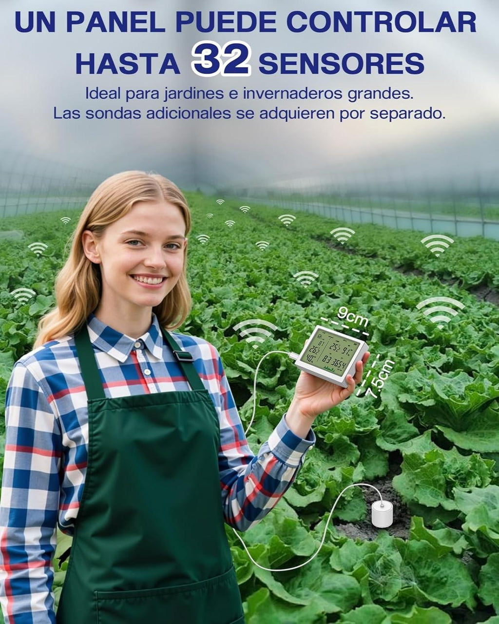 Plant Moisture Tester, 7-in-1 Soil Moisture Sensor Compatible with 32 Sensors, 100 m Range for Measuring Humidity, PH, EC, Temperature, Ambient Lighting for Garden, Greenhouse, Precision Farming