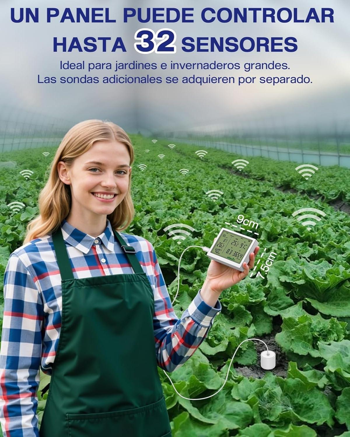 Plant Moisture Tester, 7-in-1 Soil Moisture Sensor Compatible with 32 Sensors, 100 m Range for Measuring Humidity, PH, EC, Temperature, Ambient Lighting for Garden, Greenhouse, Precision Farming