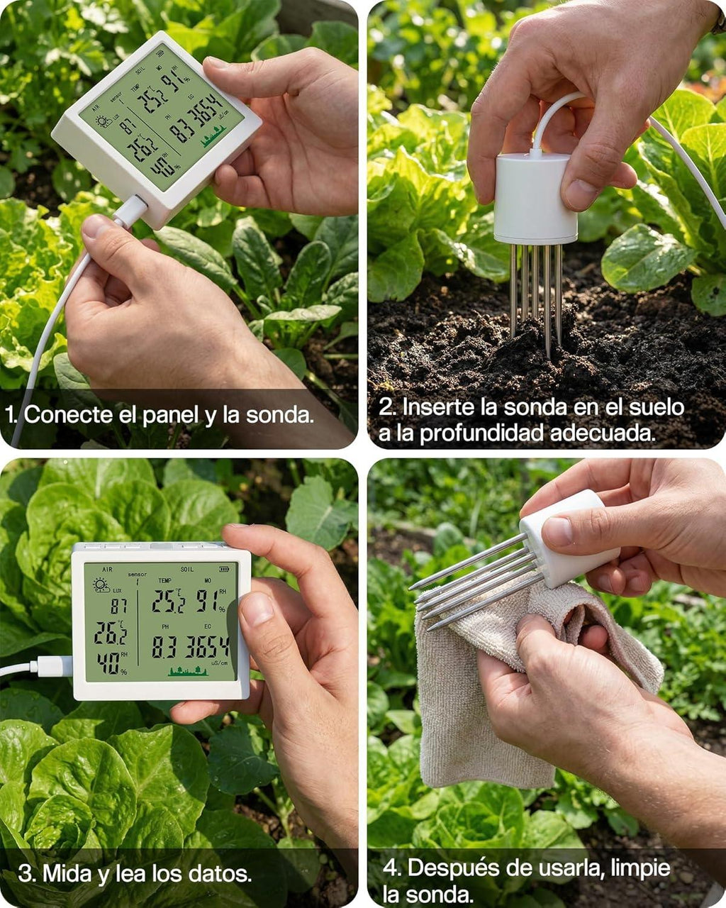 Plant Moisture Tester, 7-in-1 Soil Moisture Sensor Compatible with 32 Sensors, 100 m Range for Measuring Humidity, PH, EC, Temperature, Ambient Lighting for Garden, Greenhouse, Precision Farming