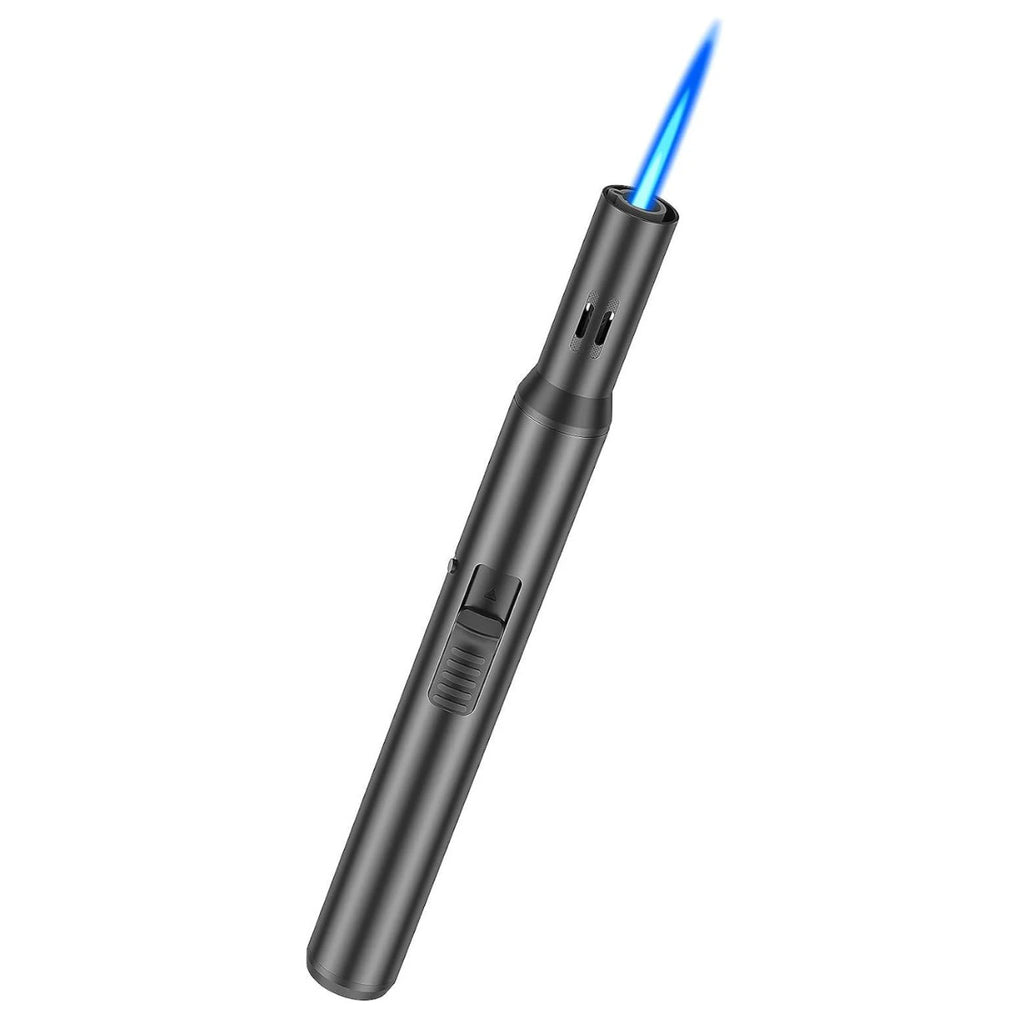 Lockable Lighter Jet Flame, 19 cm Windproof Lighter, Gas Refillable Windproof Long Stick Lighter, Jet Lighter, Black (Sold without Butane Gas)