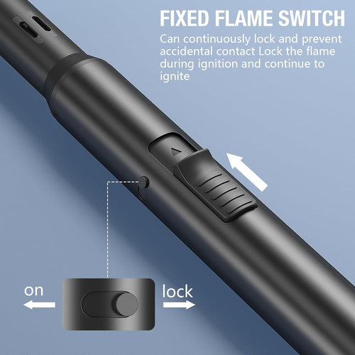 Lockable Lighter Jet Flame, 19 cm Windproof Lighter, Gas Refillable Windproof Long Stick Lighter, Jet Lighter, Black (Sold without Butane Gas)