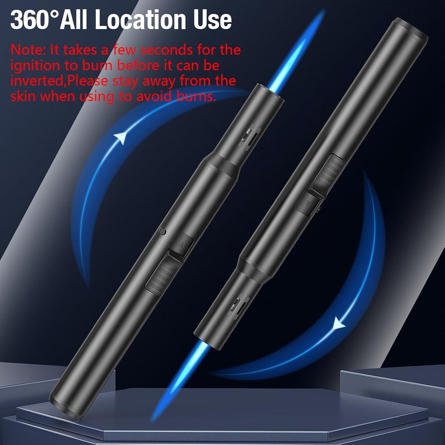 Lockable Lighter Jet Flame, 19 cm Windproof Lighter, Gas Refillable Windproof Long Stick Lighter, Jet Lighter, Black (Sold without Butane Gas)