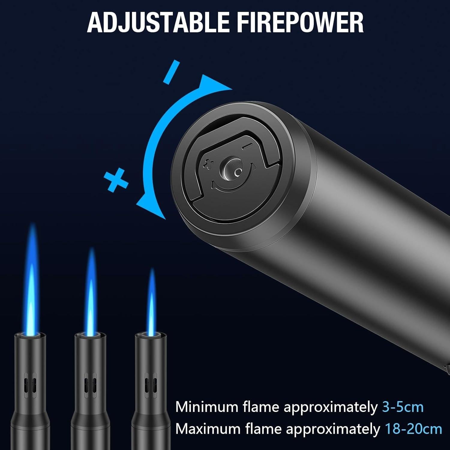 Lockable Lighter Jet Flame, 19 cm Windproof Lighter, Gas Refillable Windproof Long Stick Lighter, Jet Lighter, Black (Sold without Butane Gas)