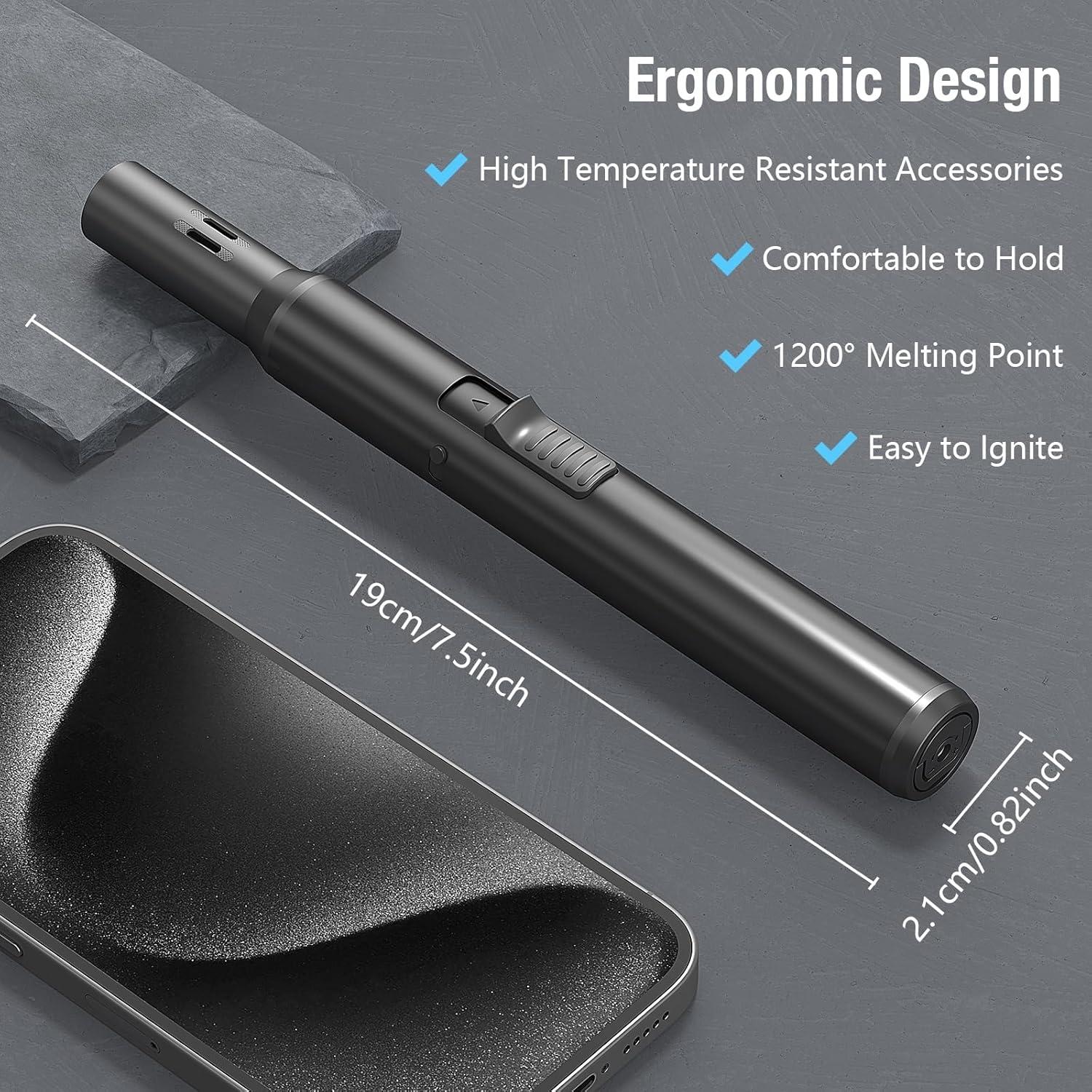 Lockable Lighter Jet Flame, 19 cm Windproof Lighter, Gas Refillable Windproof Long Stick Lighter, Jet Lighter, Black (Sold without Butane Gas)