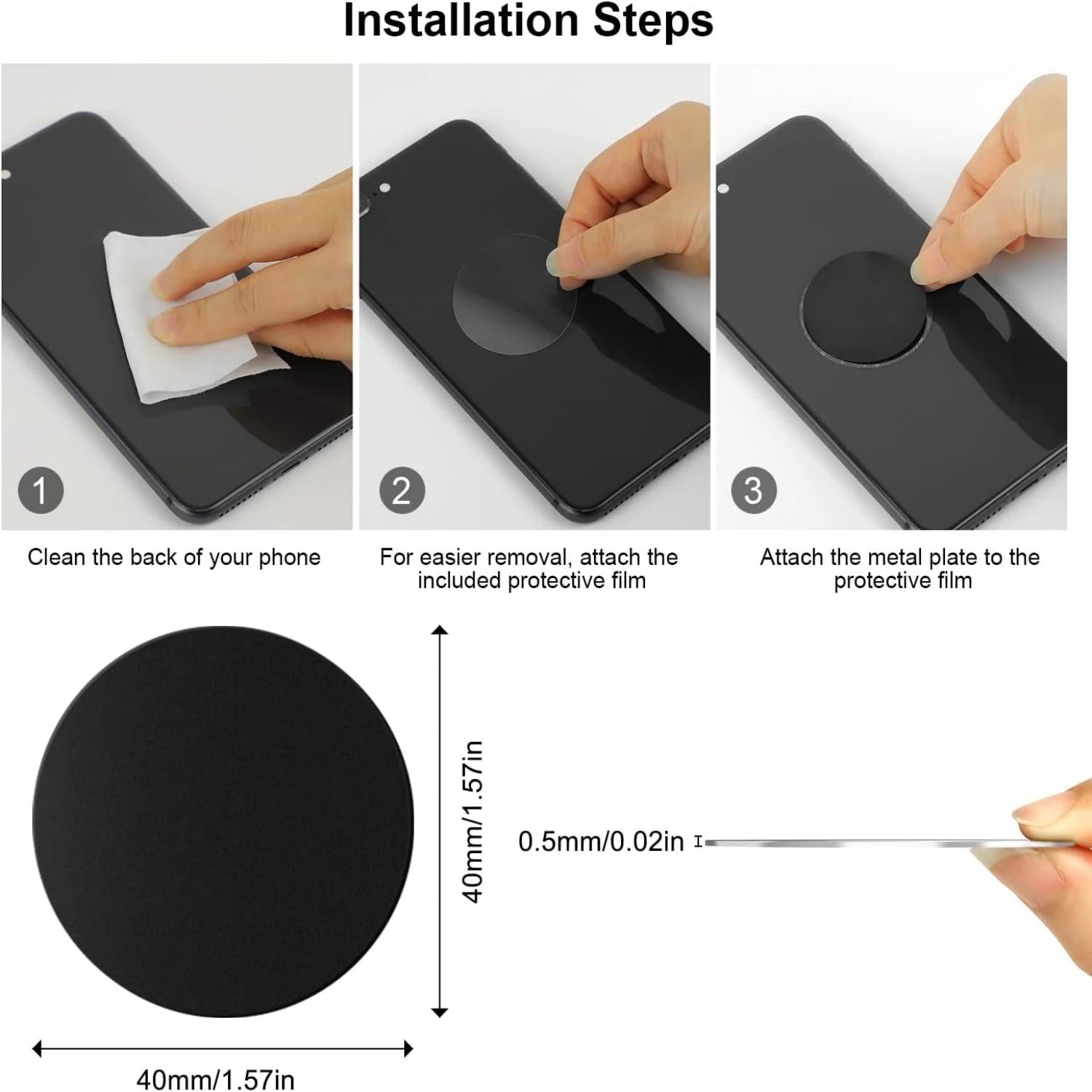 Metal Plate Mobile Phone 4 Pieces Metal Plates with Adhesive Film for Car Magnetic Mobile Phone Holder, Metal Plates for Magnetic Mobile Phone Holder, Metal Plate for Magnets/Toni Figures, 4