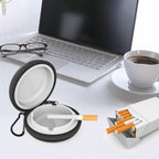 Portable Ashtray, Zipper Pocket Ashtray in Metal Sealed Anti-Odor with Key Ring for Travel, Smoking, Hiking, White