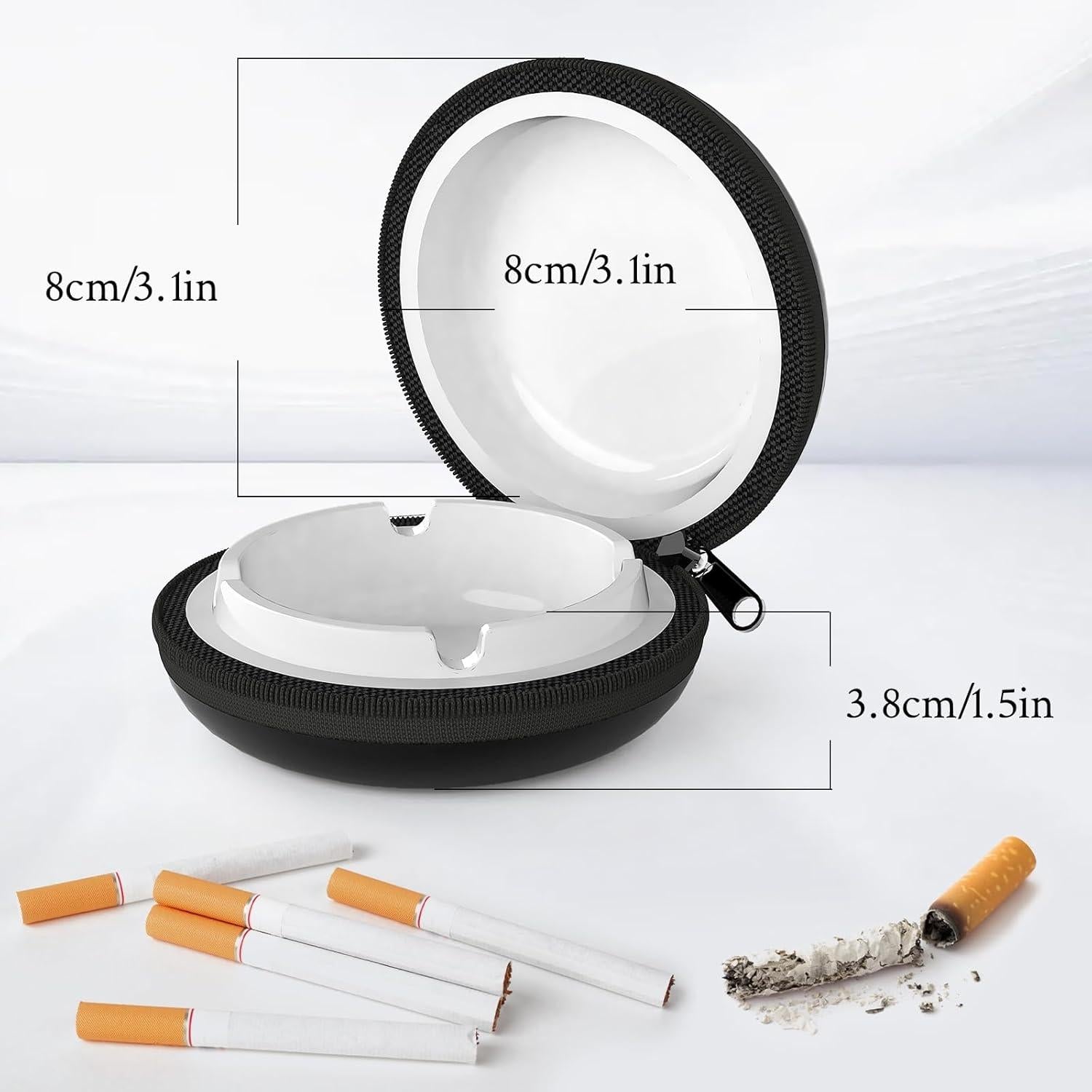 Portable Ashtray, Zipper Pocket Ashtray in Metal Sealed Anti-Odor with Key Ring for Travel, Smoking, Hiking, White