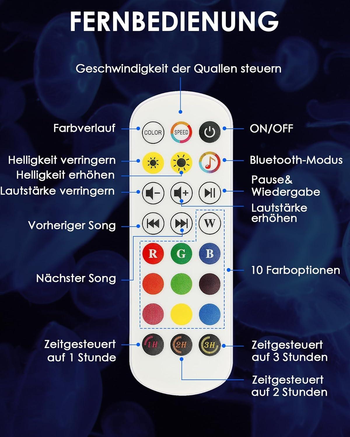 Jellyfish Lamp with 12 White Noise & 5.0 Bluetooth Speaker, Jellyfish Lamp with 10 Colours & Remote Control, LED Lava Lamp Jellyfish for Children and Adults, Home Decoration, Office-1 [Energy Class A]